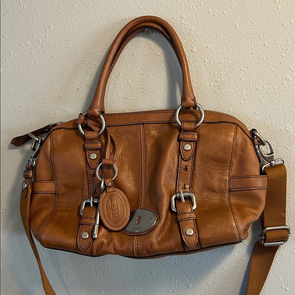 Fossil Maddox Brown Leather Satchel Bag